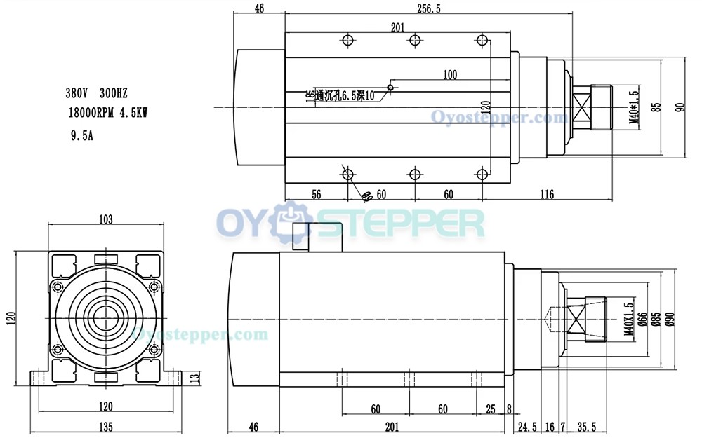 CNC Spindle Motor 4.5KW ER32 18000RPM /24000RPM 220V 380V Air Cooled Square Spindle Motor